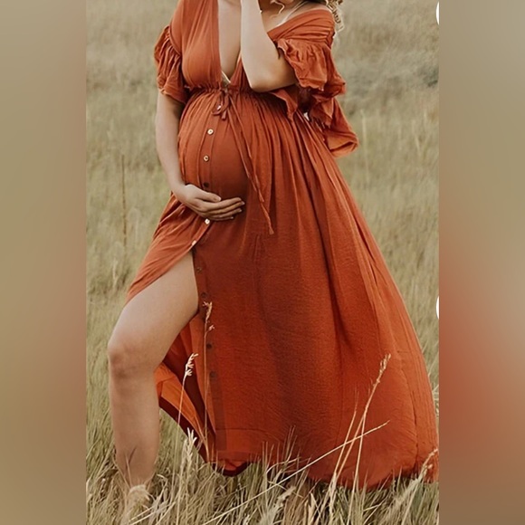 **LAST ONE** Boho Plunging Neck Gauze Cover Up Photoshoot Maternity Maxi Dress - Picture 10 of 13
